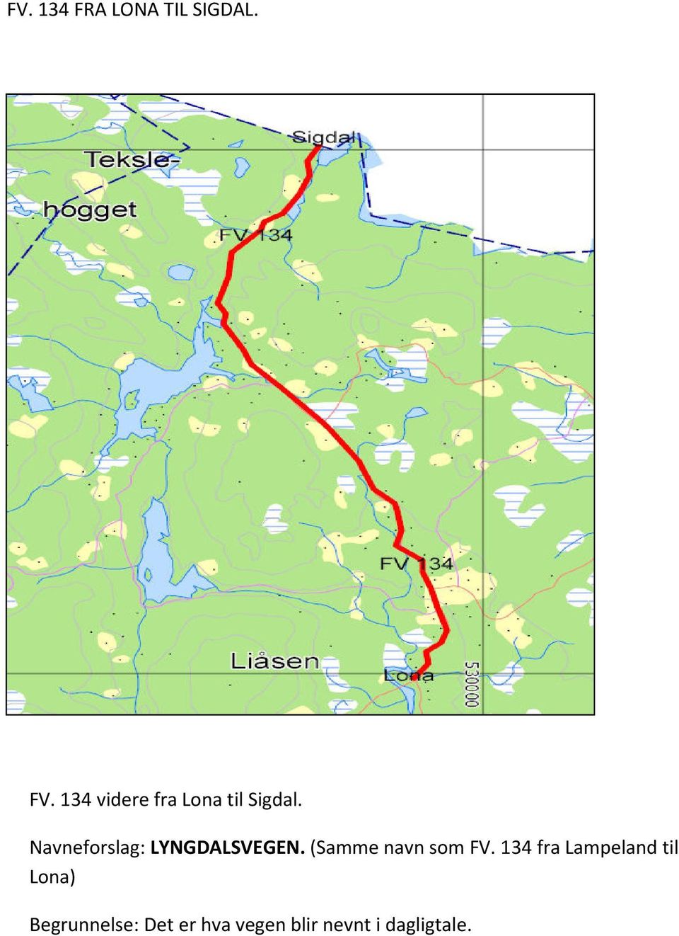 Navneforslag: LYNGDALSVEGEN. (Samme navn som FV.