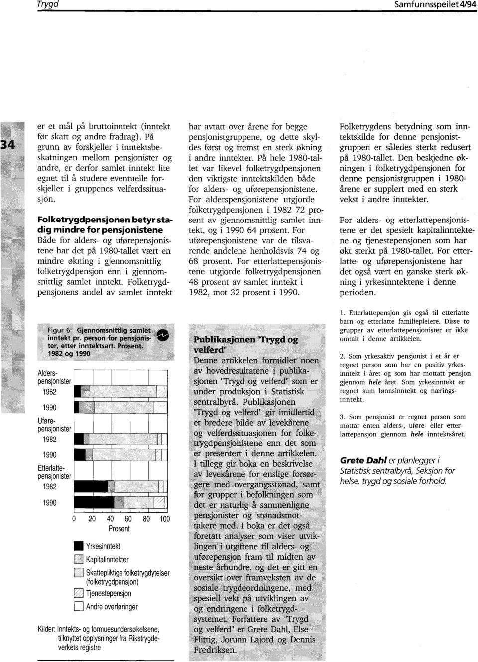 Folketrygdpensjonen betyr stadig mindre for pensjonistene Både for alders- og uførepensjonistene har det på 1980-tallet vært en mindre aning i gjennomsnittlig folketrygdpensjon enn i gjennomsnittlig