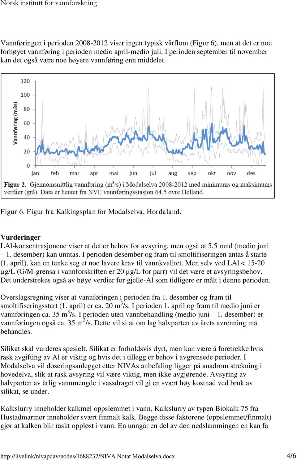 Vurderinger LAl-konsentrasjonene viser at det er behov for avsyring, men også at 5,5 mnd (medio juni 1. desember) kan unntas. I perioden desember og fram til smoltifiseringen antas å starte (1.