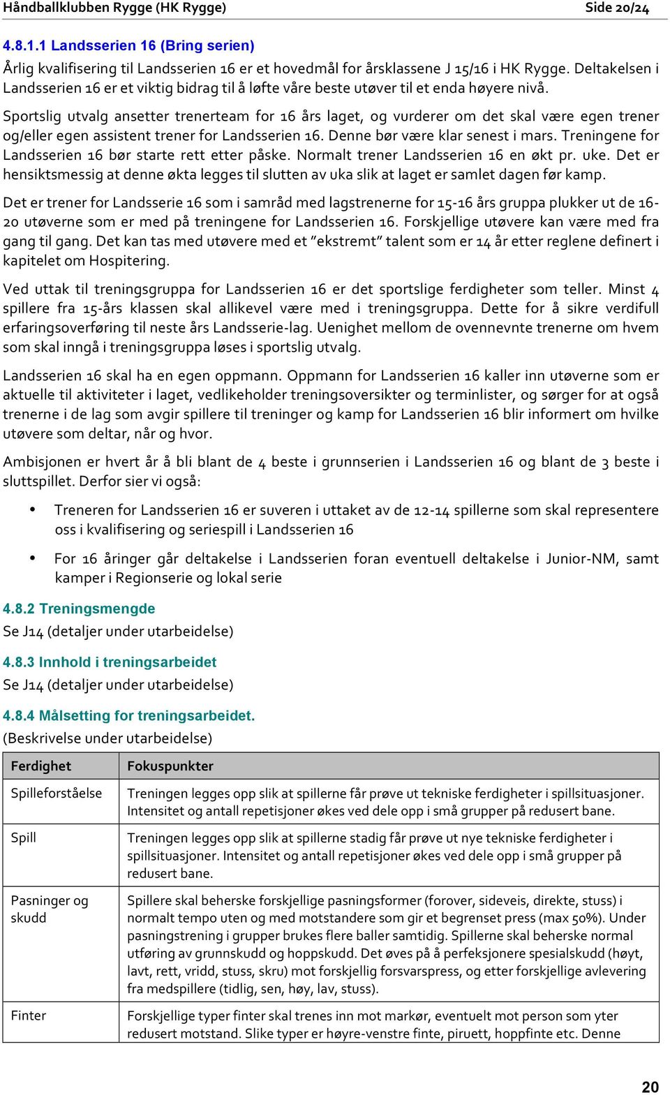 Sportslig utvalg ansetter trenerteam for 16 års laget, og vurderer om det skal være egen trener og/eller egen assistent trener for Landsserien 16. Denne bør være klar senest i mars.