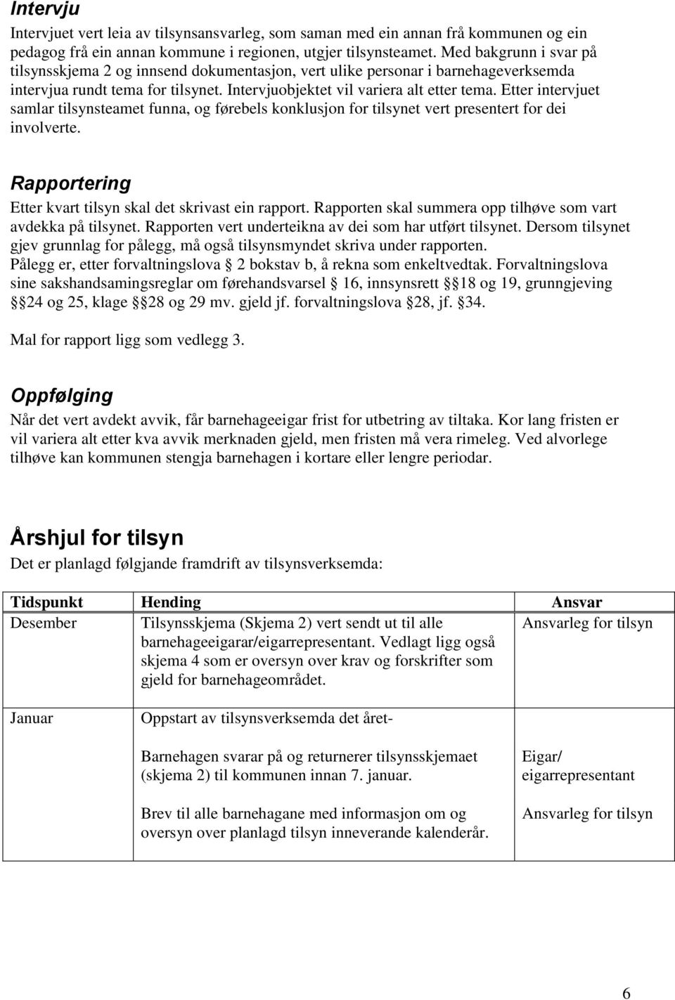 Etter intervjuet samlar tilsynsteamet funna, og førebels konklusjon for tilsynet vert presentert for dei involverte. Rapportering Etter kvart tilsyn skal det skrivast ein rapport.