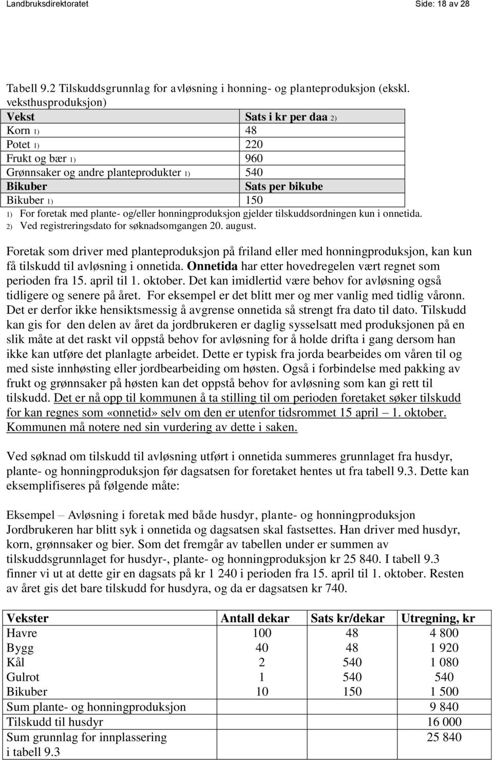 og/eller honningproduksjon gjelder tilskuddsordningen kun i onnetida. 2) Ved registreringsdato for søknadsomgangen 20. august.