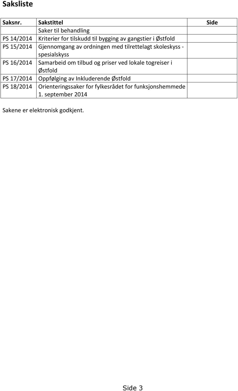 15/2014 Gjennomgang av ordningen med tilrettelagt skoleskyss - spesialskyss PS 16/2014 Samarbeid om tilbud og