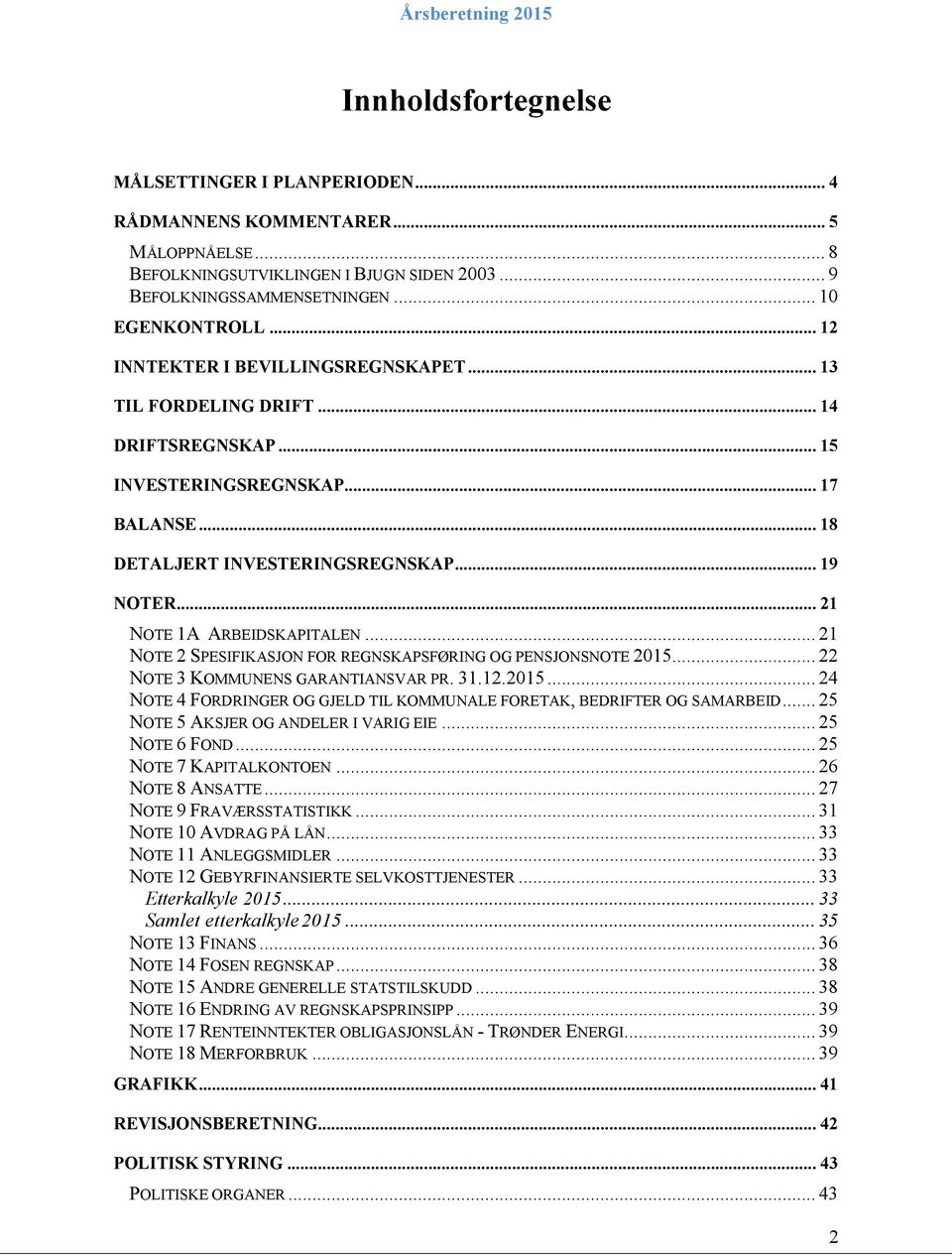 .. 21 NOTE 1A ARBEIDSKAPITALEN... 21 NOTE 2 SPESIFIKASJON FOR REGNSKAPSFØRING OG PENSJONSNOTE 2015... 22 NOTE 3 KOMMUNENS GARANTIANSVAR PR. 31.12.2015... 24 NOTE 4 FORDRINGER OG GJELD TIL KOMMUNALE FORETAK, BEDRIFTER OG SAMARBEID.