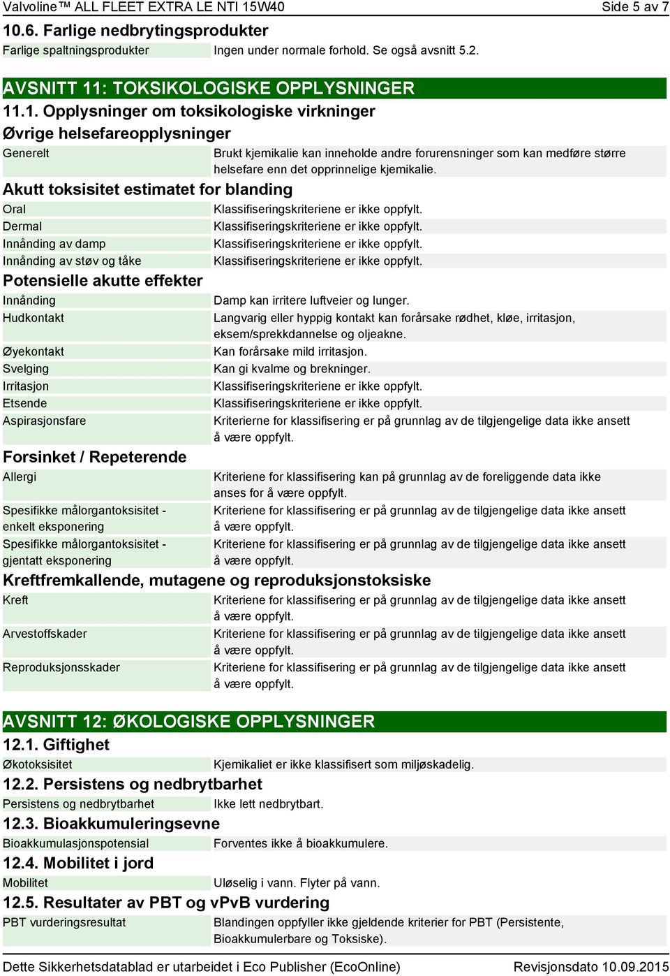 : TOKSIKOLOGISKE OPPLYSNINGER 11