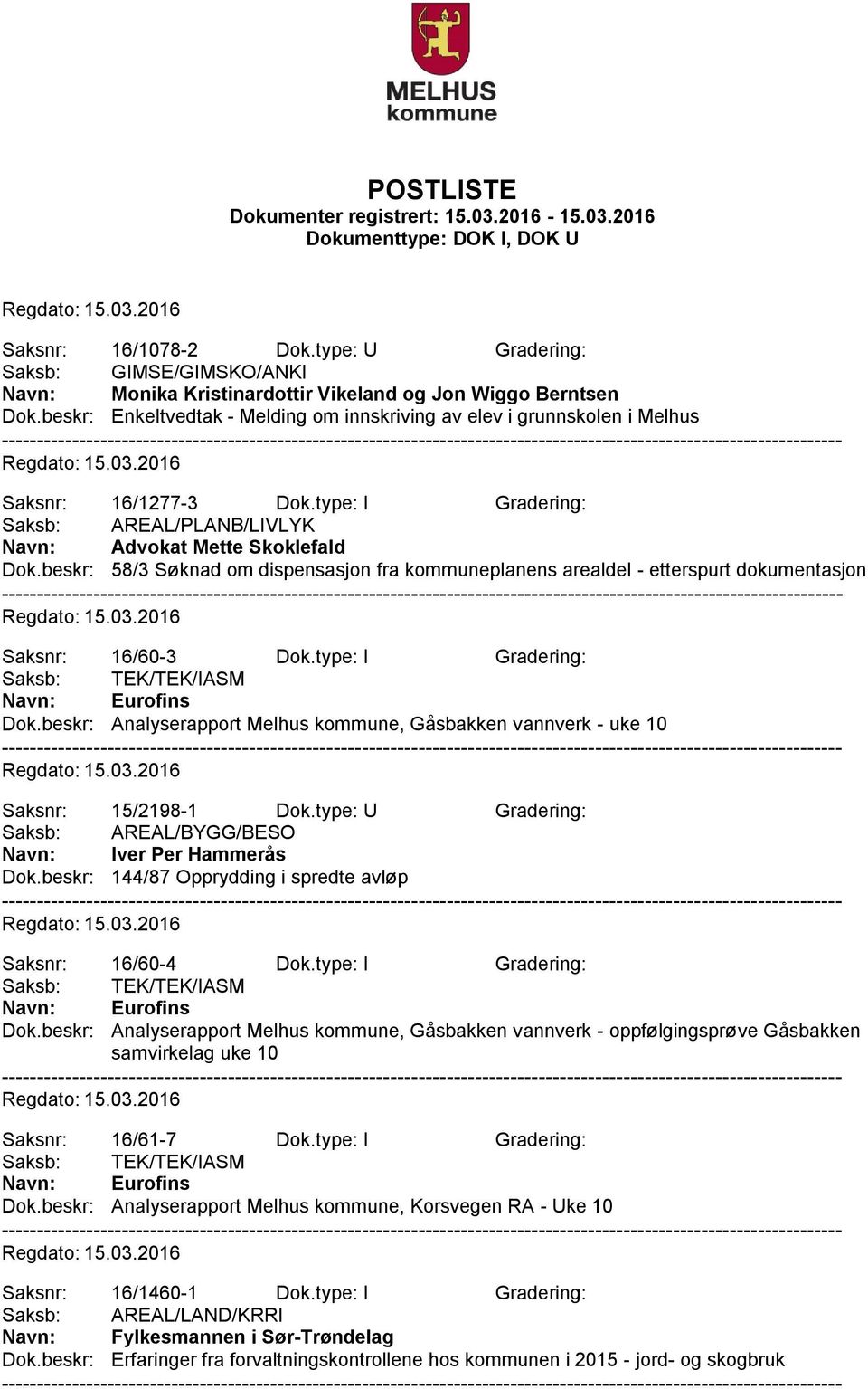 beskr: 58/3 Søknad om dispensasjon fra kommuneplanens arealdel - etterspurt dokumentasjon Saksnr: 16/60-3 Dok.type: I Gradering: Saksb: TEK/TEK/IASM Navn: Eurofins Dok.