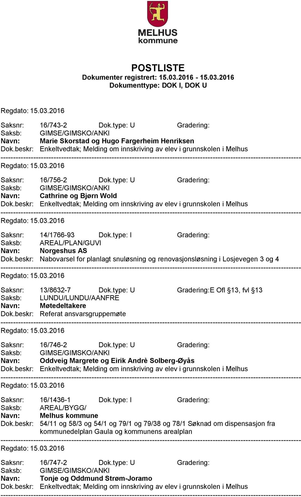 type: U Gradering:E Ofl 13, fvl 13 Saksb: LUNDU/LUNDU/AANFRE Navn: Møtedeltakere Dok.beskr: Referat ansvarsgruppemøte Saksnr: 16/746-2 Dok.