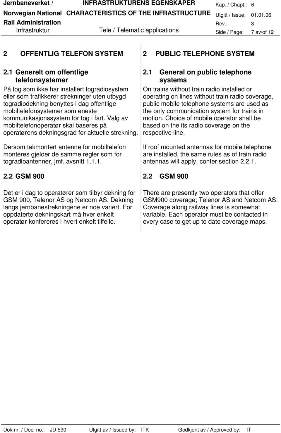 eneste kommunikasjonssystem for tog i fart. Valg av mobiltelefonoperatør skal baseres på operatørens dekningsgrad for aktuelle strekning.