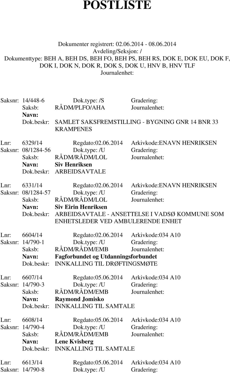 2014 Arkivkode:ENAVN HENRIKSEN Saksnr: 08/1284-57 Dok.type: /U Gradering: Saksb: RÅDM/RÅDM/LOL Siv Eirin Henriksen Dok.