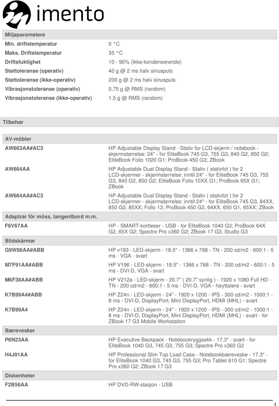 (operativ) 0.75 g @ RMS (random) Vibrasjonstoleranse (ikke-operativ) 1.