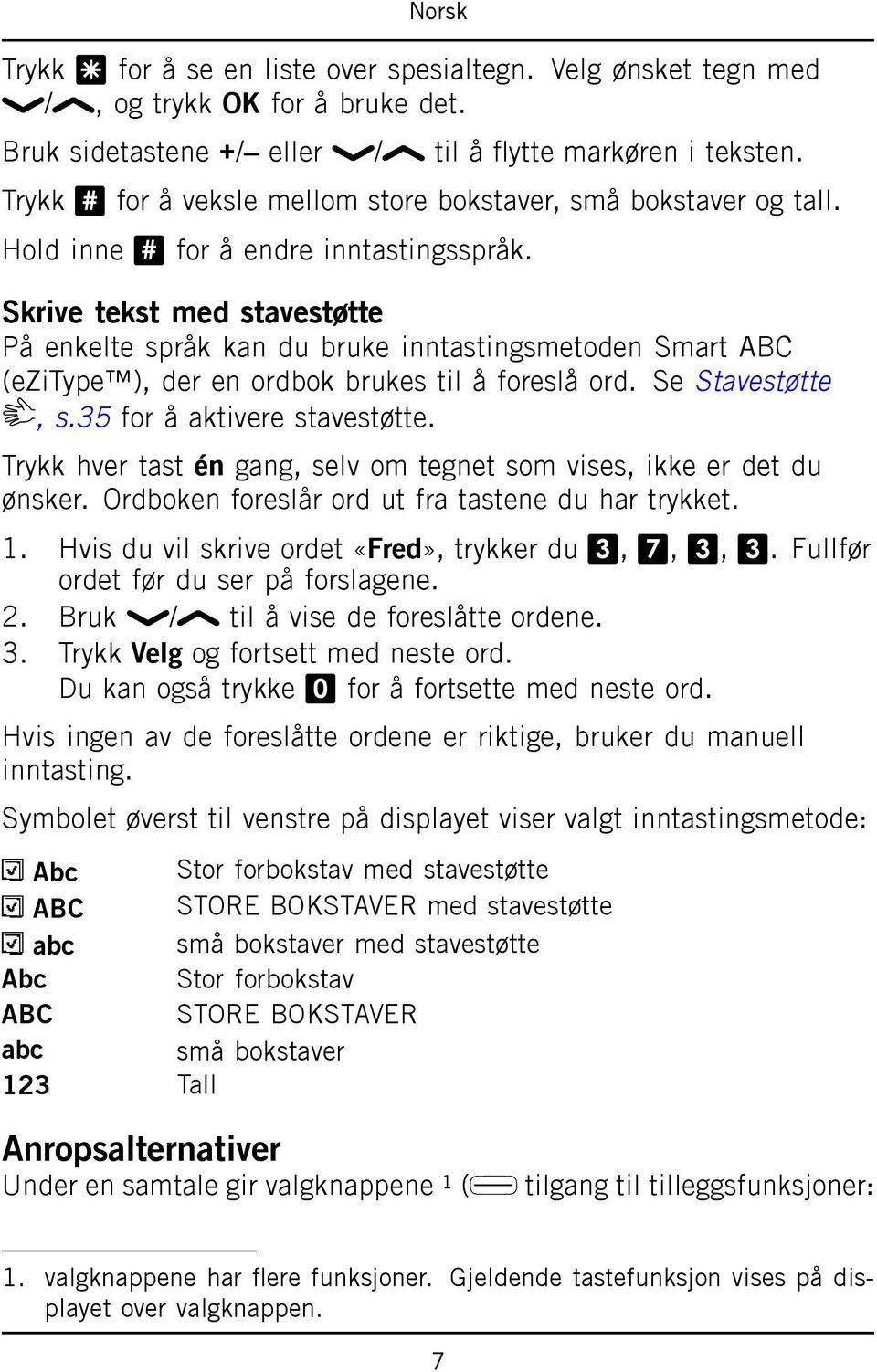 Skrive tekst med stavestøtte På enkelte språk kan du bruke inntastingsmetoden Smart ABC (ezitype ), der en ordbok brukes til å foreslå ord. Se Stavestøtte, s.35 for å aktivere stavestøtte.