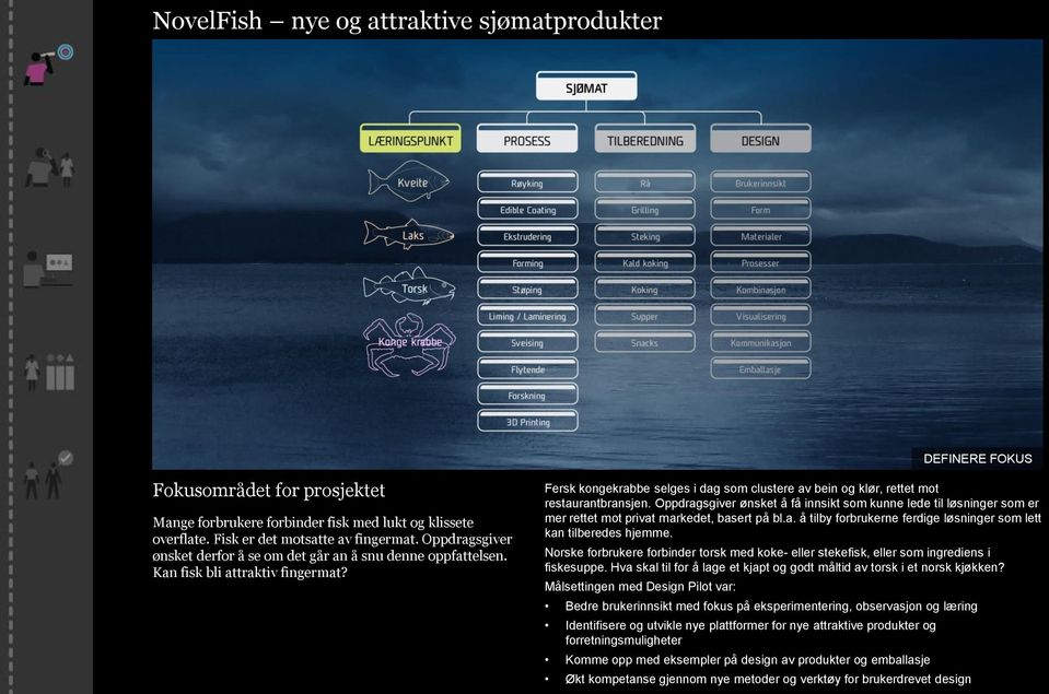 Oppdragsgiver ønsket å få innsikt som kunne lede til løsninger som er mer rettet mot privat markedet, basert på bl.a. å tilby forbrukerne ferdige løsninger som lett kan tilberedes hjemme.