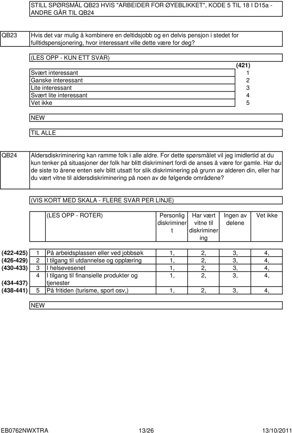 (LES OPP - KUN ETT SVAR) Svært interessant Ganske interessant Lite interessant Svært lite interessant () TIL ALLE QB Aldersdiskriminering kan ramme folk i alle aldre.