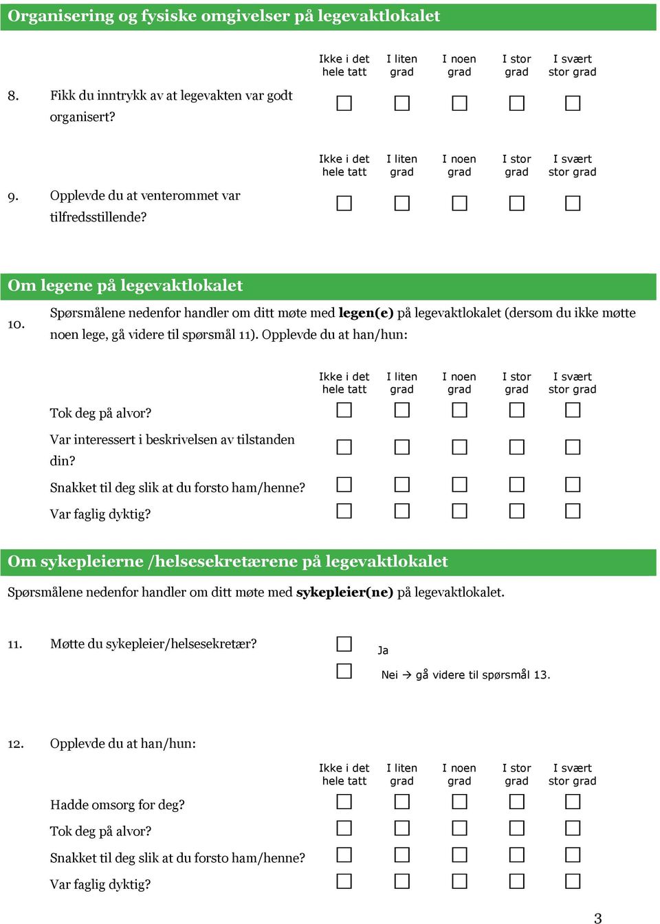 Opplevde du at han/hun: stor Tok deg på alvor? Var interessert i beskrivelsen av tilstanden din? Snakket til deg slik at du forsto ham/henne? Var faglig dyktig?