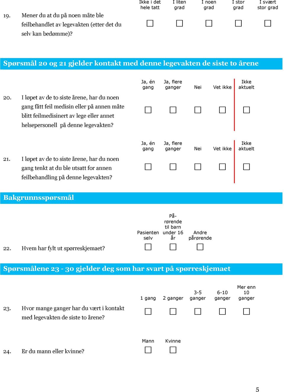 I løpet av de to siste årene, har du noen gang fått feil medisin eller på annen måte blitt feilmedisinert av lege eller annet helsepersonell på denne legevakten?