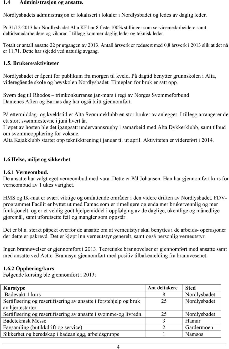 Totalt er antall ansatte 22 pr utgangen av 2013. Antall årsverk er redusert med 0,8 årsverk i 2013 slik at det nå er 11,71. Dette har skjedd ved naturlig avgang. 1.5.