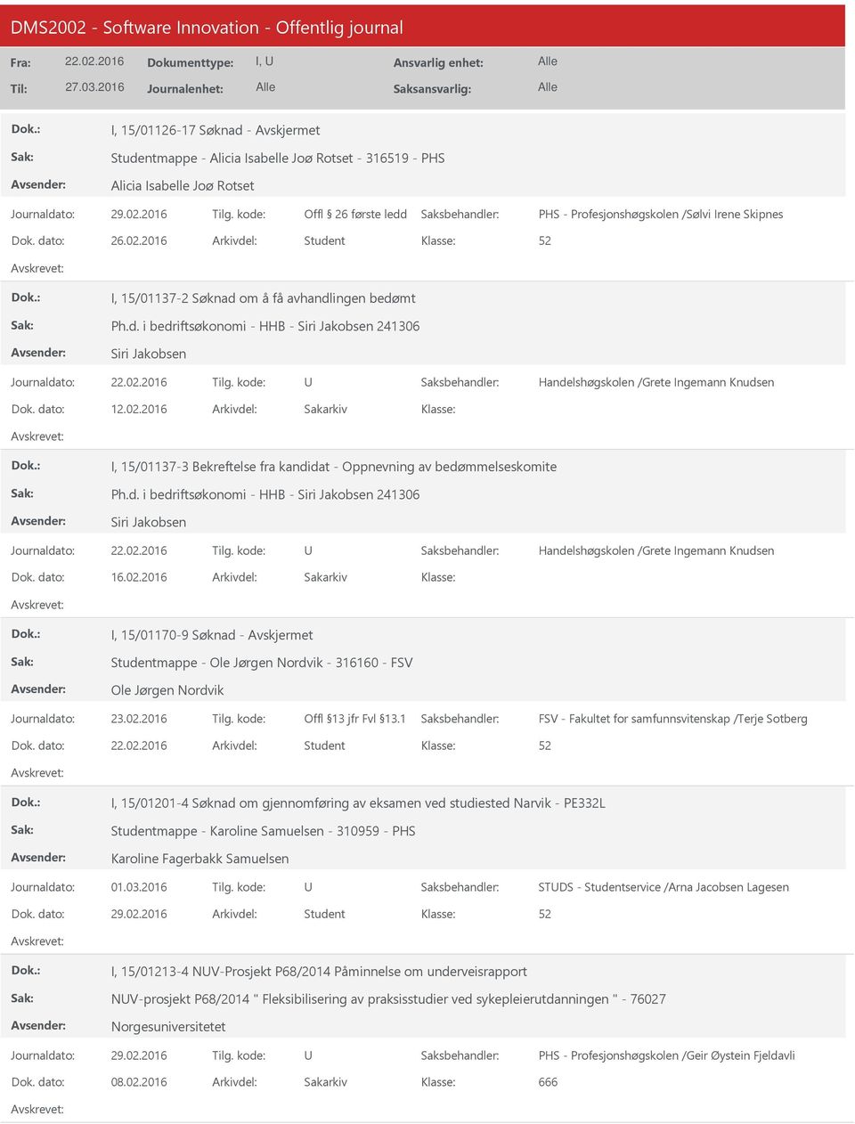 2016 I, 15/01137-3 Bekreftelse fra kandidat - Oppnevning av bedømmelseskomite Ph.d. i bedriftsøkonomi - HHB - Siri Jakobsen 241306 Siri Jakobsen Handelshøgskolen /Grete Ingemann Knudsen 16.02.