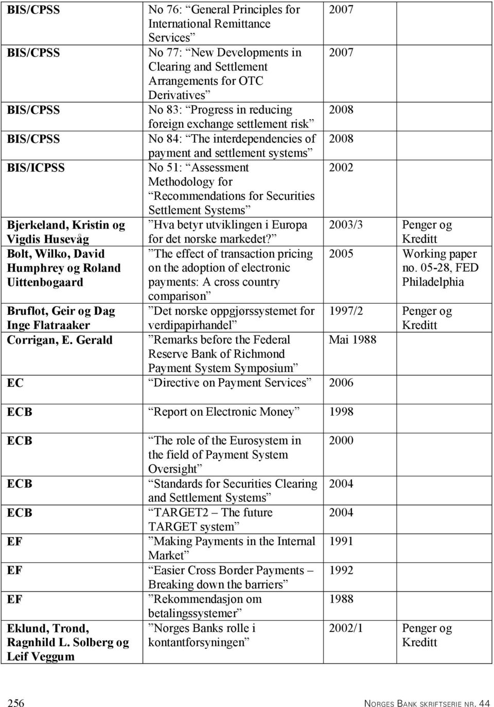 settlement risk No 84: The interdependencies of payment and settlement systems No 51: Assessment Methodology for Recommendations for Securities Settlement Systems Hva betyr utviklingen i Europa for