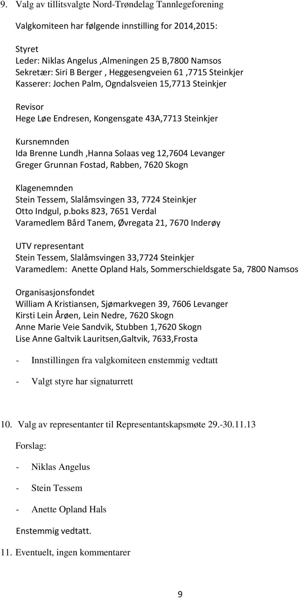 Levanger Greger Grunnan Fostad, Rabben, 7620 Skogn Klagenemnden Stein Tessem, Slalåmsvingen 33, 7724 Steinkjer Otto Indgul, p.