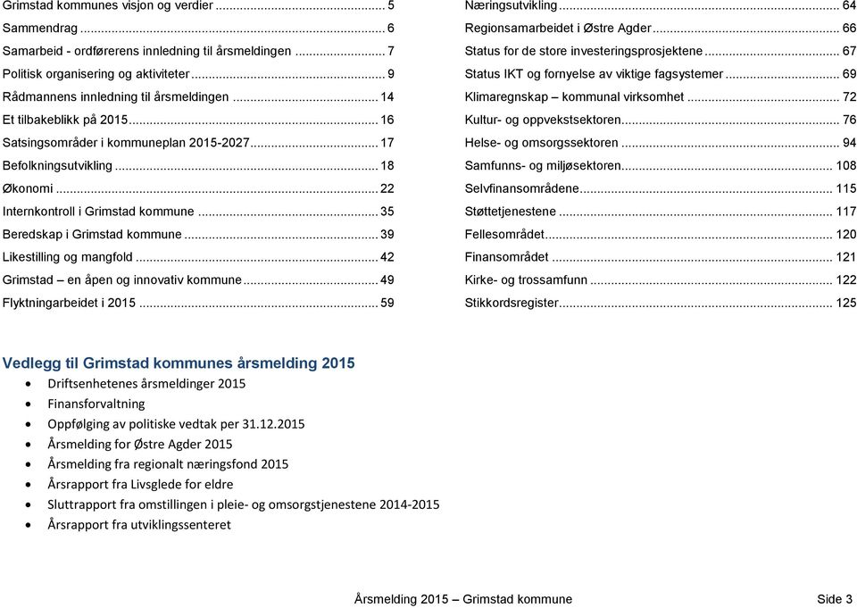 .. 39 Likestilling og mangfold... 42 Grimstad en åpen og innovativ kommune... 49 Flyktningarbeidet i 2015... 59 Næringsutvikling... 64 Regionsamarbeidet i Østre Agder.