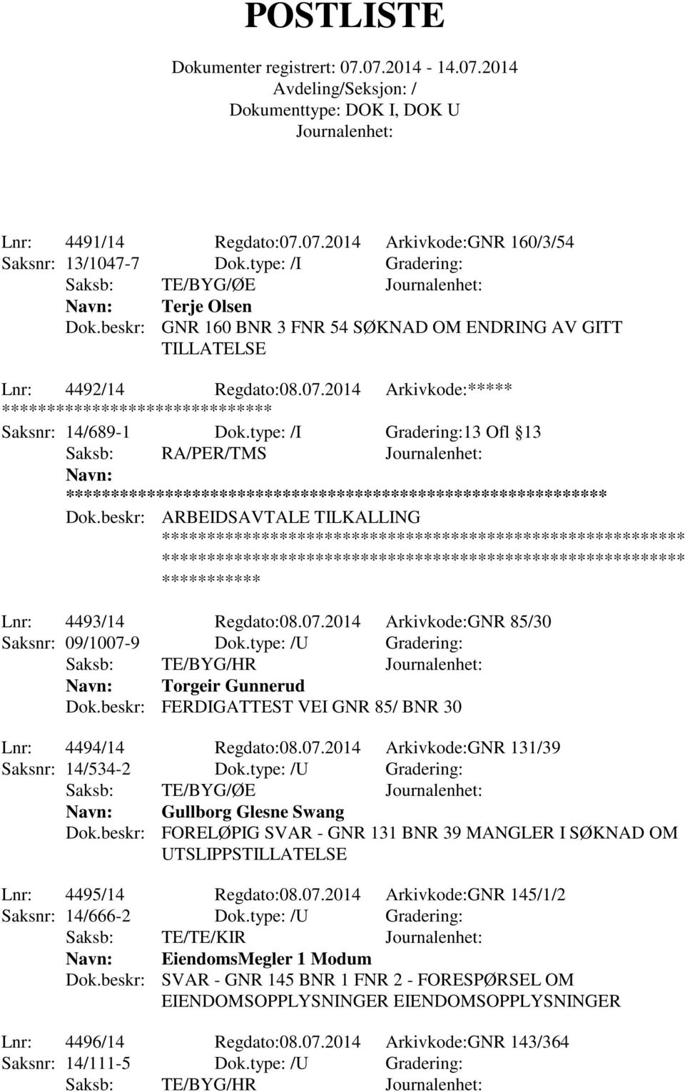 beskr: ARBEIDSAVTALE TILKALLING Lnr: 4493/14 Regdato:08.07.2014 Arkivkode:GNR 85/30 Saksnr: 09/1007-9 Dok.type: /U Gradering: Saksb: TE/BYG/HR Torgeir Gunnerud Dok.