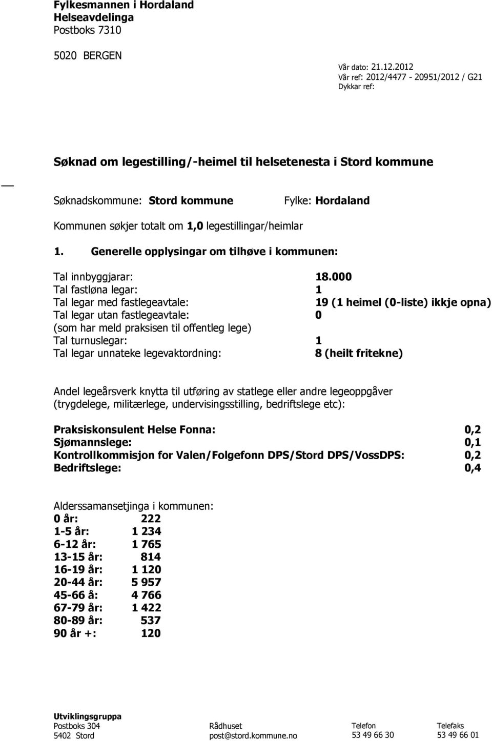 legestillingar/heimlar 1. Generelle opplysingar om tilhøve i kommunen: Tal innbyggjarar: 18.