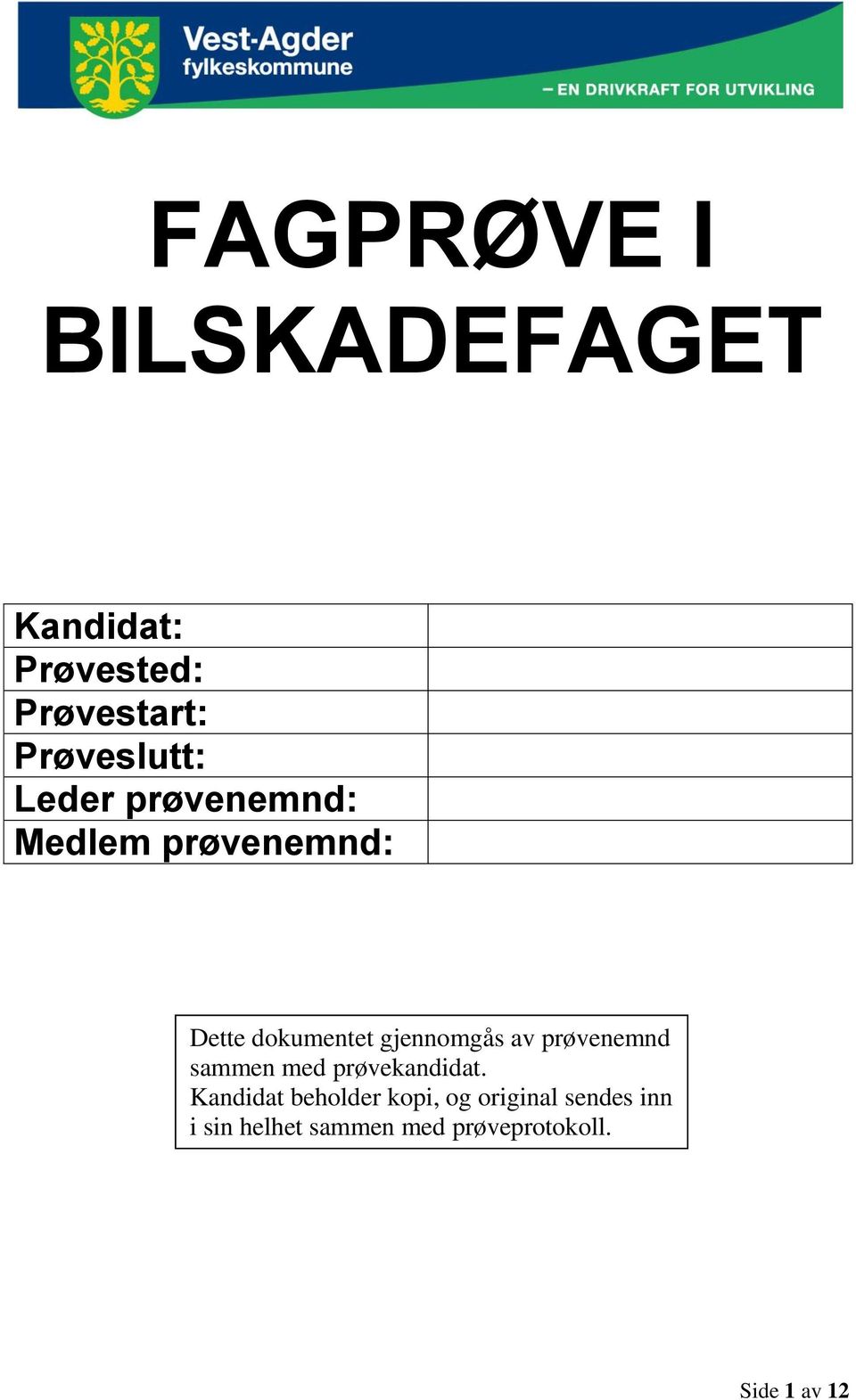 gjennomgås av prøvenemnd sammen med prøvekandidat.