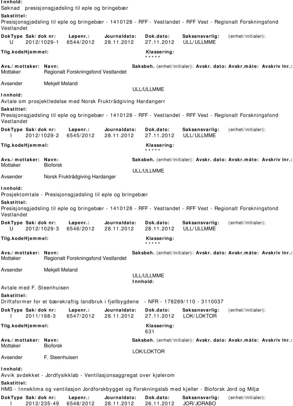 2012 ULL/ULLMME ***** Mottaker Regionalt Forskningsfond Vestlandet Mekjell Meland ULL/ULLMME Avtale om prosjektledelse med Norsk Fruktrådgiving Hardangerr Presisjonsgjødsling til eple og bringebær -