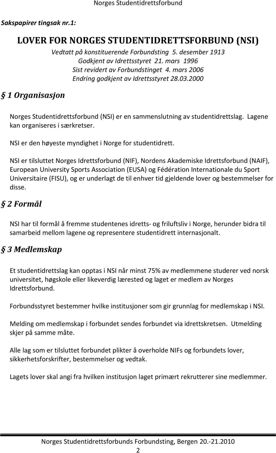 Lagene kan organiseres i særkretser. NSI er den høyeste myndighet i Norge for studentidrett.