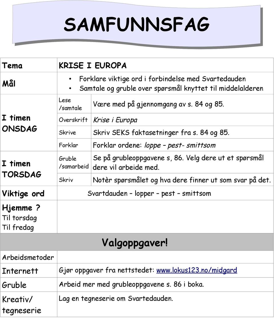 Velg dere ut et spørsmål dere vil arbeide med. Notèr spørsmålet og hva dere finner ut som svar på det. Viktige ord Svartdauden lopper pest smittsom Hjemme?