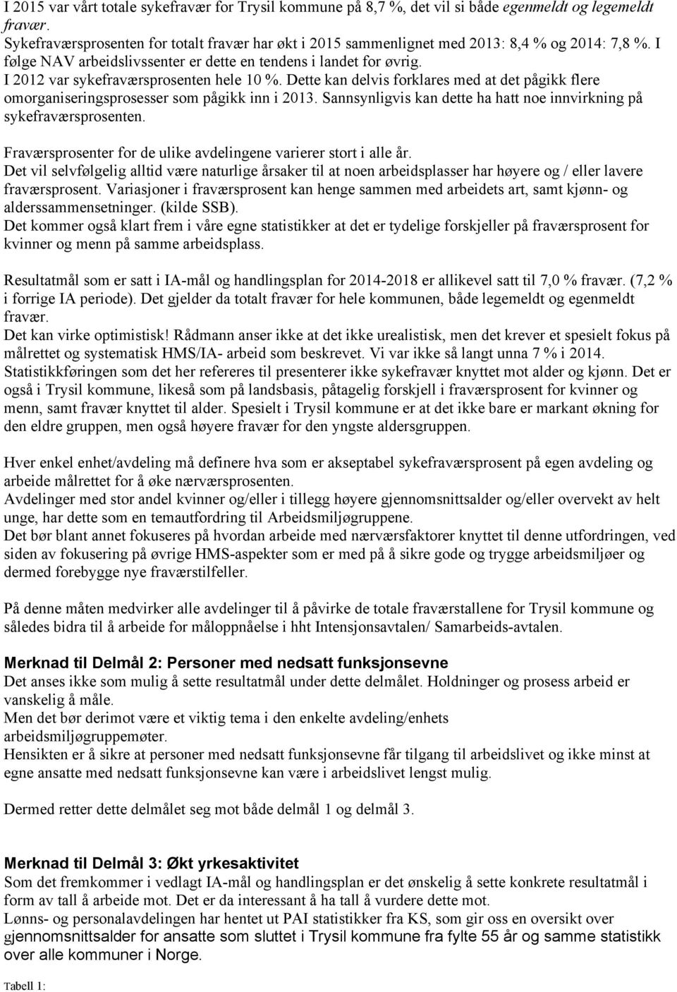 I 2012 var sykefraværsprosenten hele 10 %. Dette kan delvis forklares med at det pågikk flere omorganiseringsprosesser som pågikk inn i 2013.