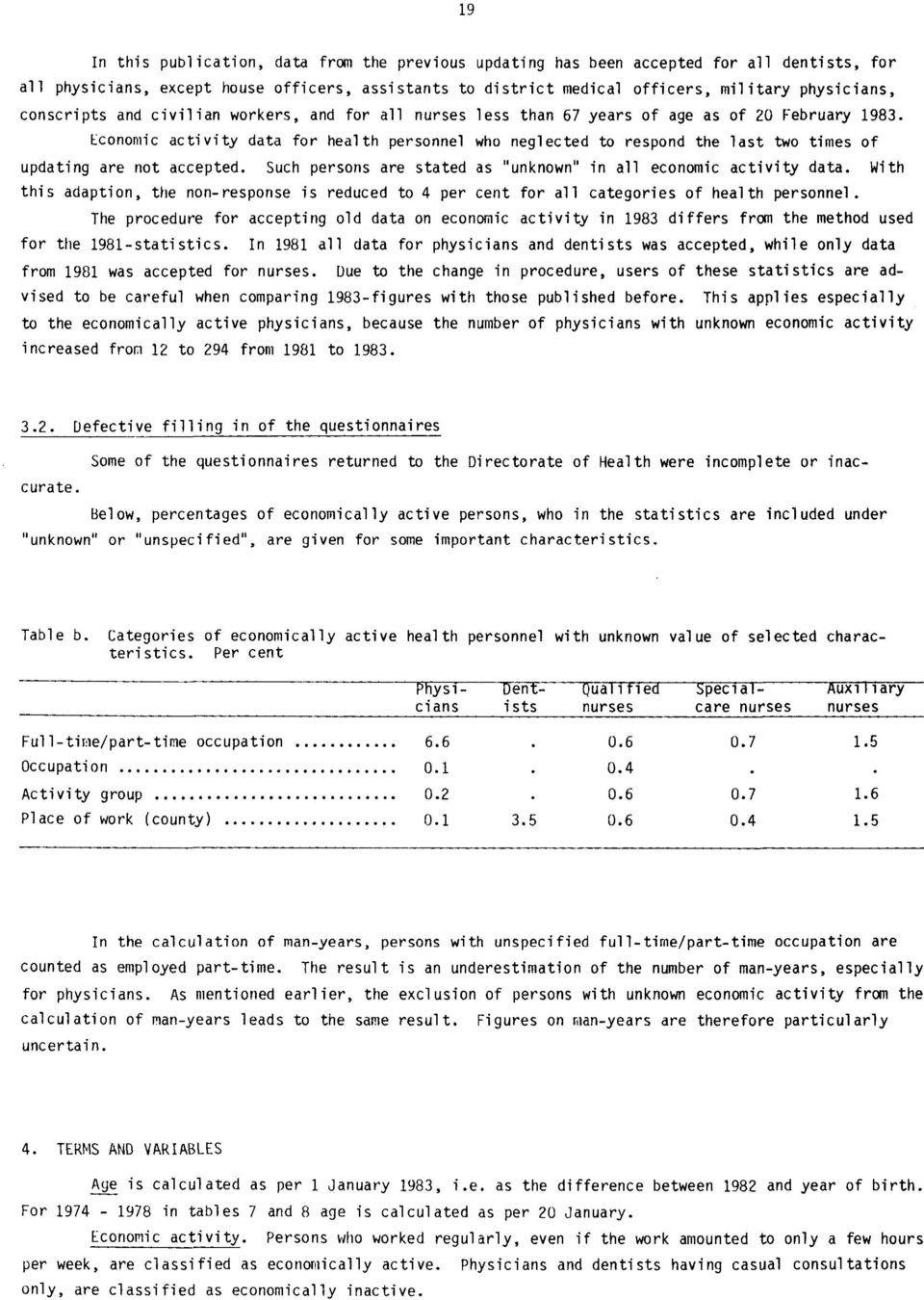 Economic activity data for health personnel who neglected to respond the last two times of updating are not accepted. Such persons are stated as "unknown" in all economic activity data.