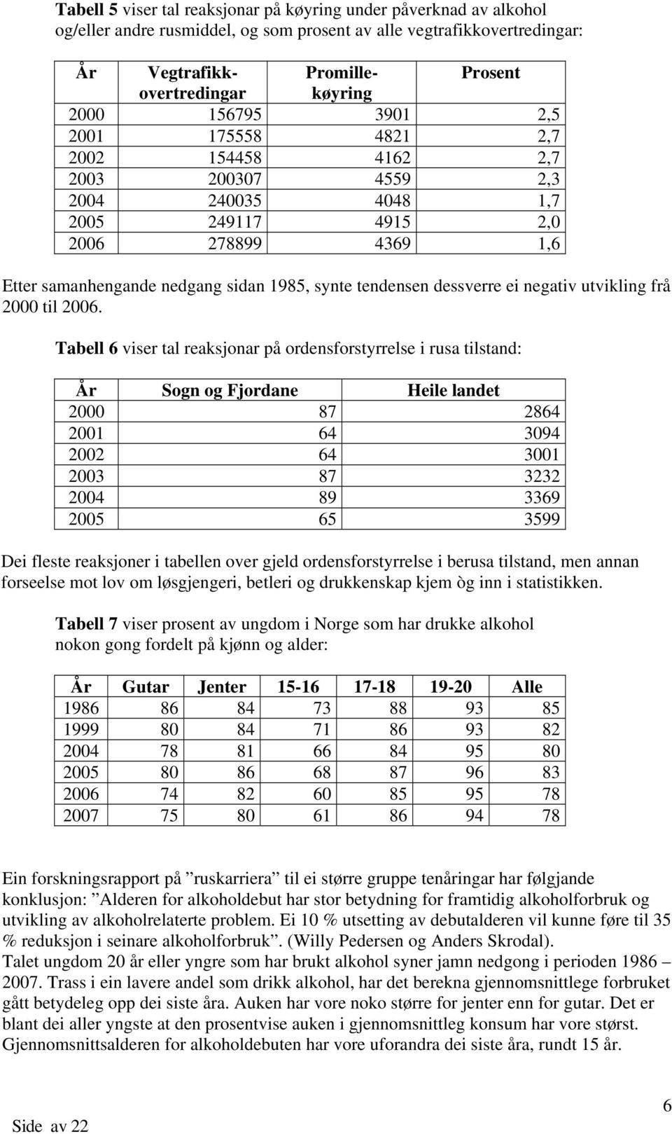 tendensen dessverre ei negativ utvikling frå 2000 til 2006.