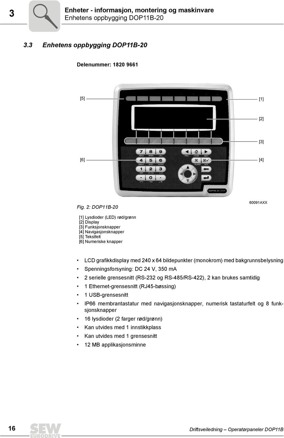 med bakgrunnsbelysning Spenningsforsyning: DC 24 V, 350 ma 2 serielle grensesnitt (RS-232 og RS-485/RS-422), 2 kan brukes samtidig 1 Ethernet-grensesnitt (RJ45-bøssing) 1 USB-grensesnitt IP66