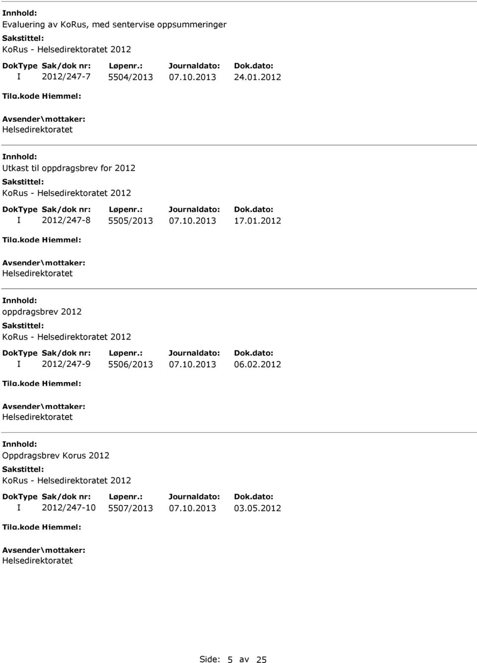 24.01.2012 nnhold: tkast til oppdragsbrev for 2012 KoRus - 2012 2012/247-8 5505/2013 17.