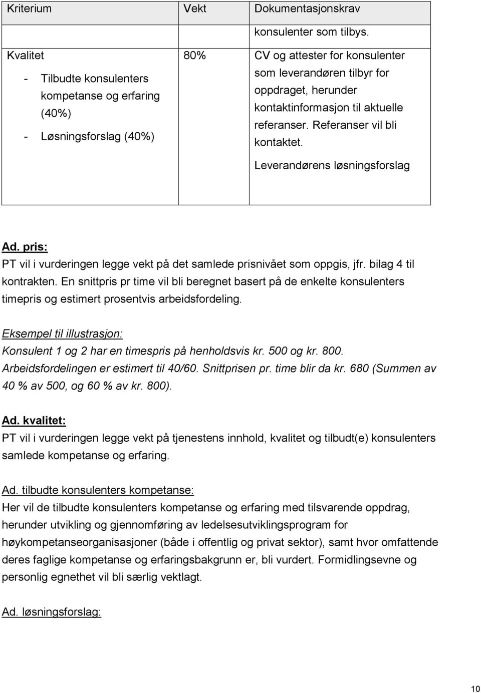 aktuelle referanser. Referanser vil bli kontaktet. Leverandørens løsningsforslag Ad. pris: PT vil i vurderingen legge vekt på det samlede prisnivået som oppgis, jfr. bilag 4 til kontrakten.