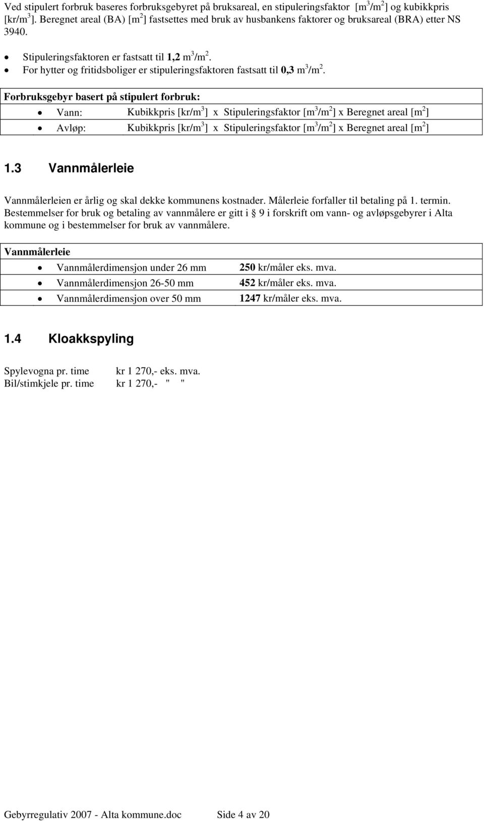 For hytter og fritidsboliger er stipuleringsfaktoren fastsatt til 0,3 m 3 /m 2.