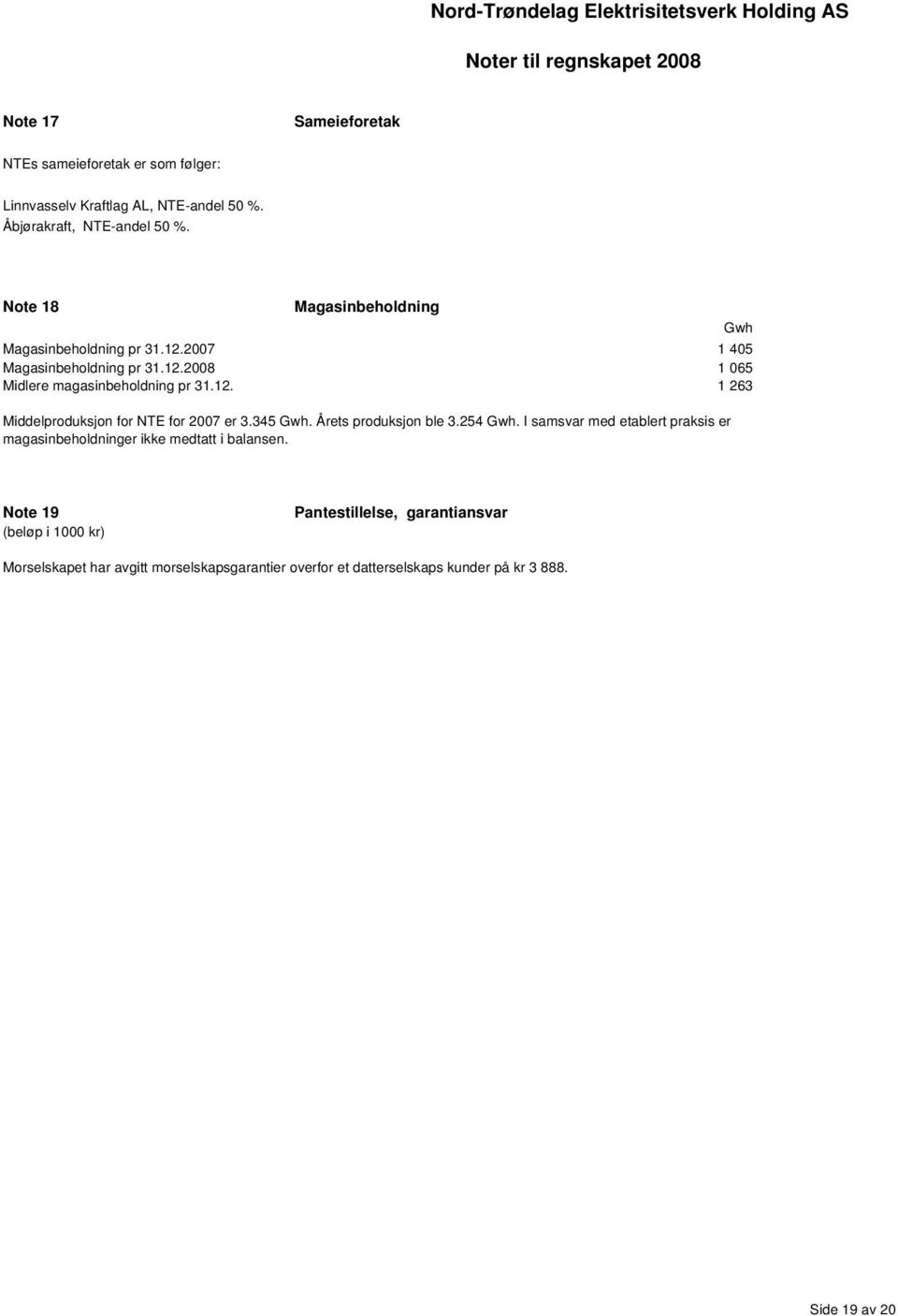 345 Gwh. Årets produksjon ble 3.254 Gwh. I samsvar med etablert praksis er magasinbeholdninger ikke medtatt i balansen.