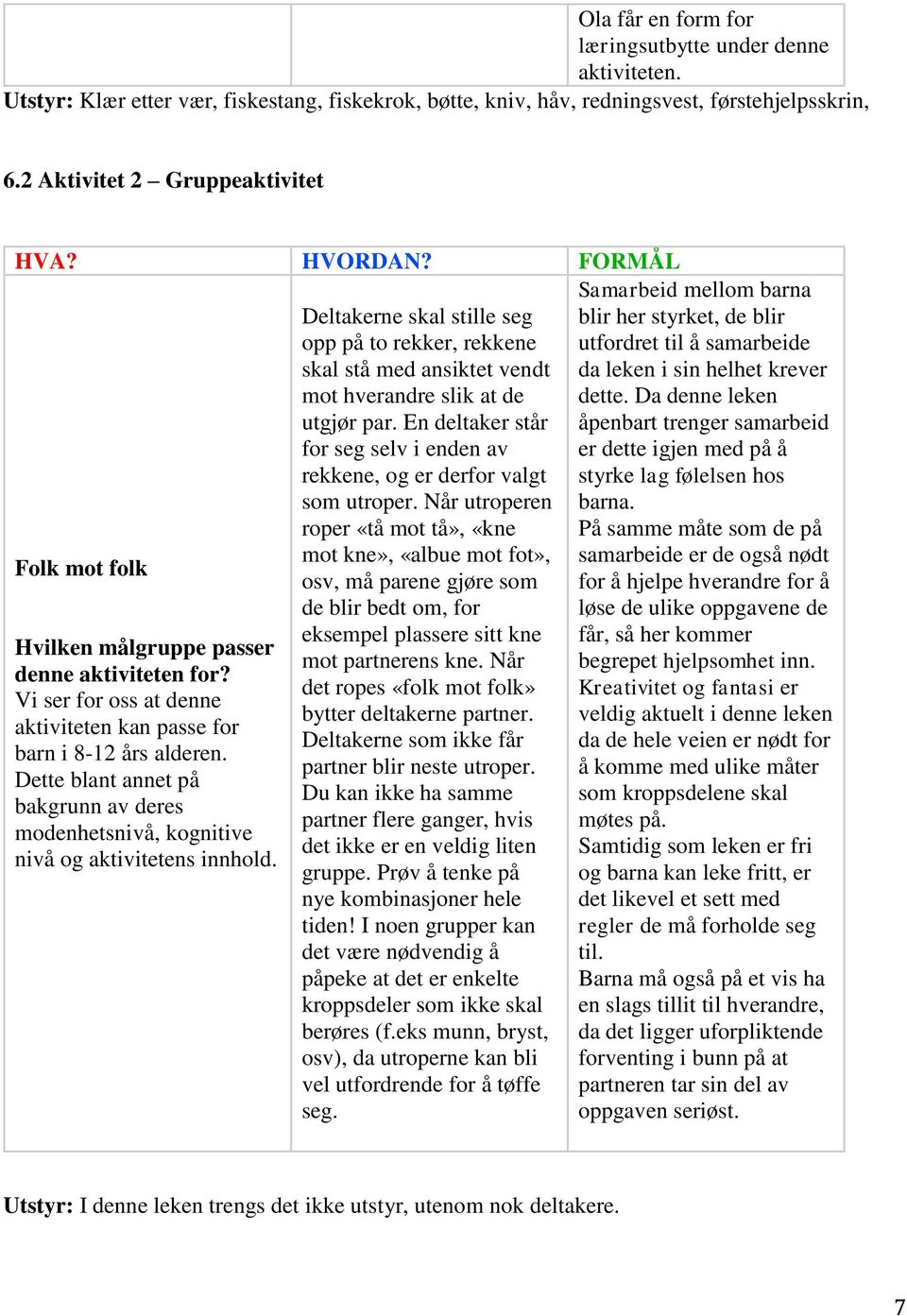 Dette blant annet på bakgrunn av deres modenhetsnivå, kognitive nivå og aktivitetens innhold.