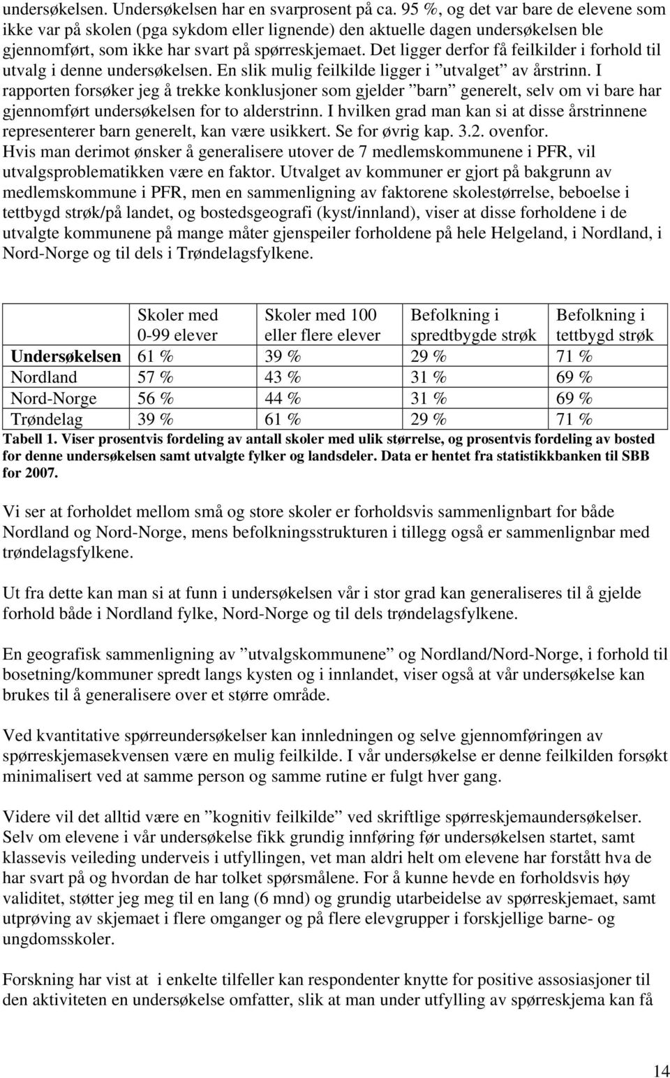 Det ligger derfor få feilkilder i forhold til utvalg i denne undersøkelsen. En slik mulig feilkilde ligger i utvalget av årstrinn.