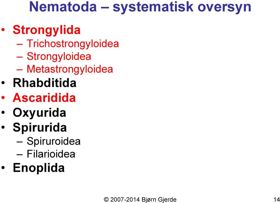 Metastrongyloidea Rhabditida Ascaridida