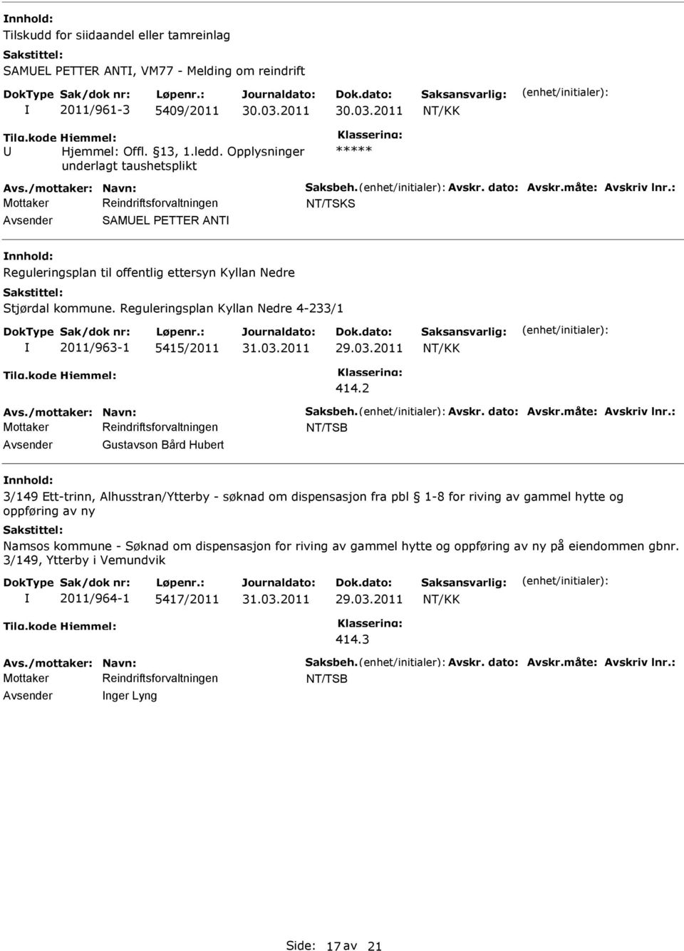 Reguleringsplan Kyllan Nedre 4-233/1 2011/963-1 5415/2011 414.