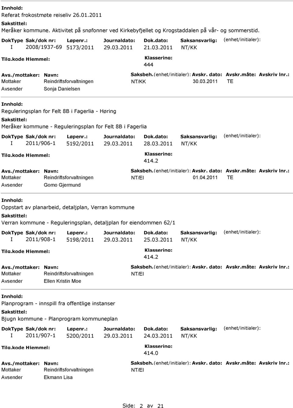 2011 TE Avsender Gomo Gjermund nnhold: Oppstart av planarbeid, detaljplan, Verran kommune Verran kommune - Reguleringsplan, detaljplan for eiendommen 62/1 2011/908-1 5198/2011 25.03.2011 414.