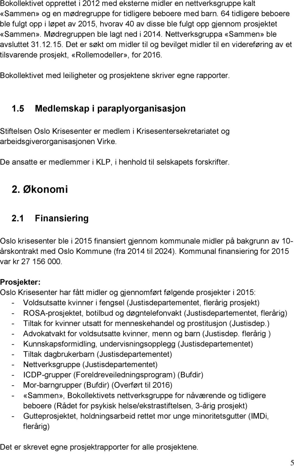 Bokollektivet med leiligheter og prosjektene skriver egne rapporter. 1.