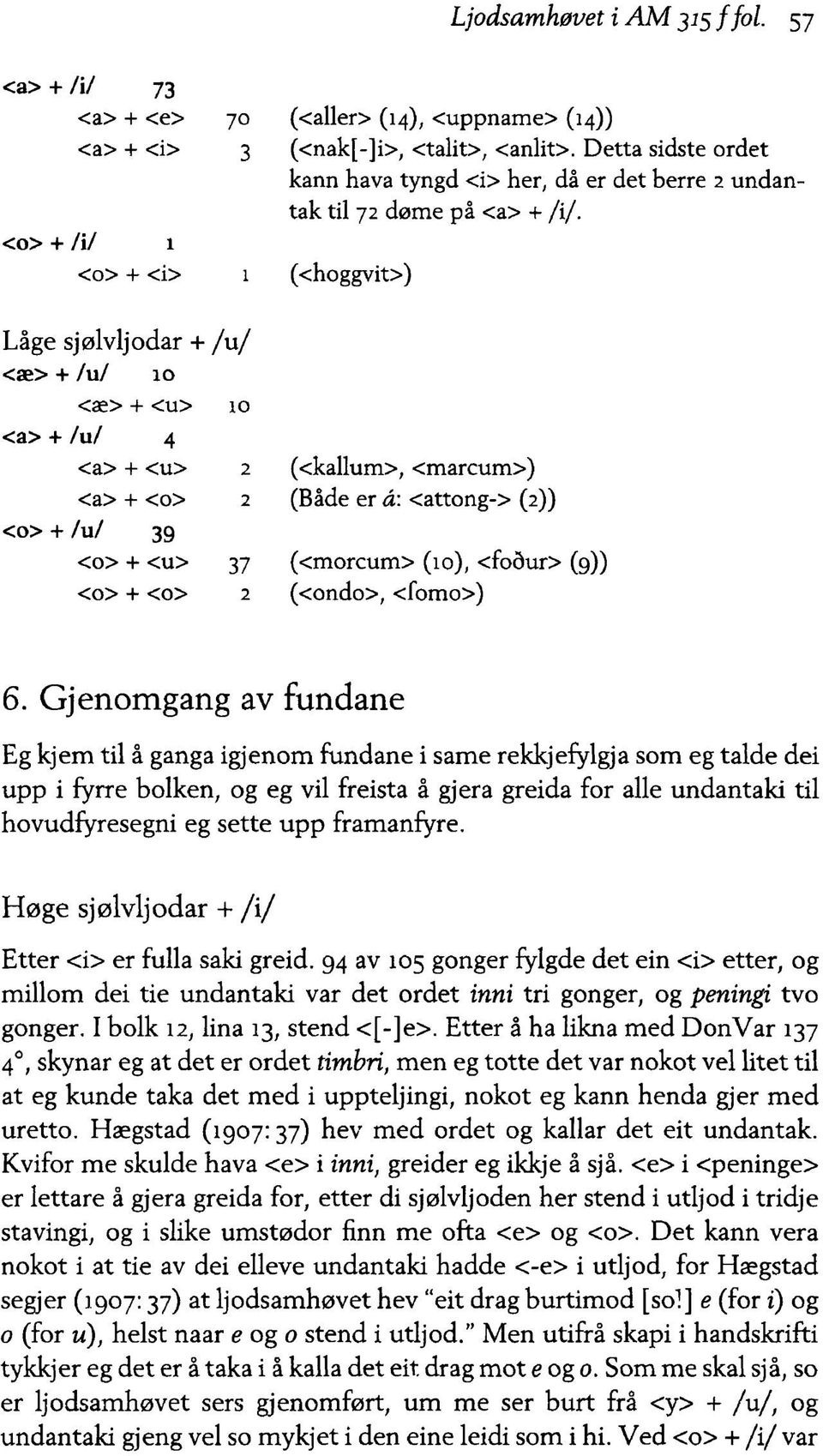 <o> + /M 1 <o> + <i> 1 (<hoggvit>) Låge sjølvljodar + /u / <æ> + lul 10 <æ> + <u> 10 <a> + ful 4 <a> + <u> 2 (<kallum>, <marcum>) <a> + <o> 2 (Både er à: <attong-> (2)) <o> + lul 39 <o> + <u> 37