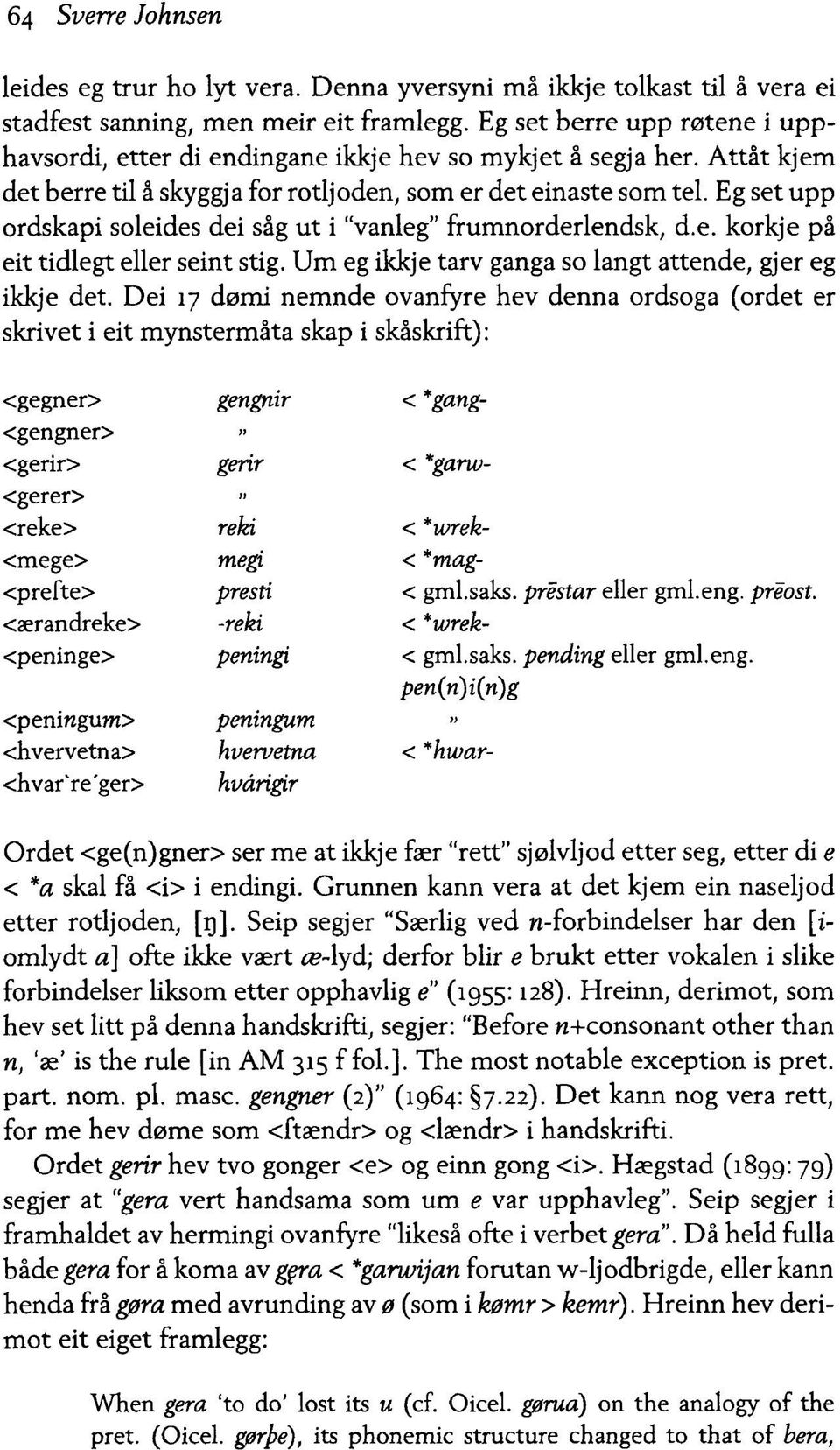 Eg set upp ordskapi soleides dei såg ut i vanleg frumnorderlendsk, d.e. korkje på eit tidlegt eller seint stig. Urn eg ikkje tarv ganga so langt attende, gjer eg ikkje det.