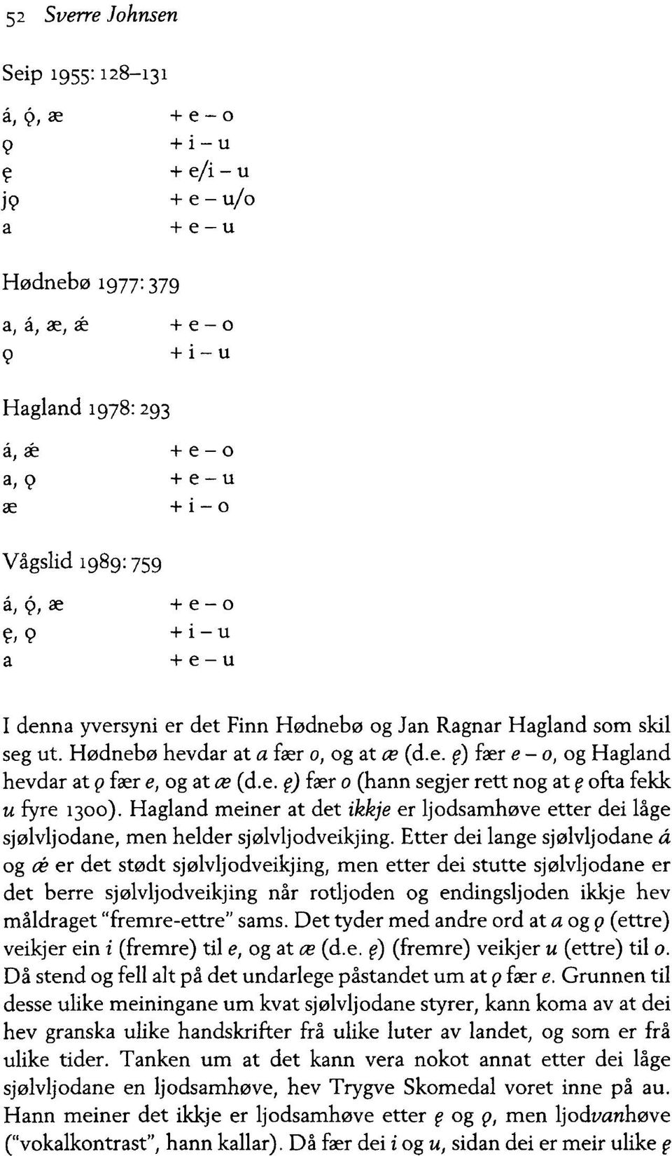 e. ç) fær o (hann segjer rett nog at ç ofta fekk u fyre 1300). Hagland meiner at det ikkje er ljodsamhøve etter dei låge sjølvlj odane, men helder sjølvljodveikjing.