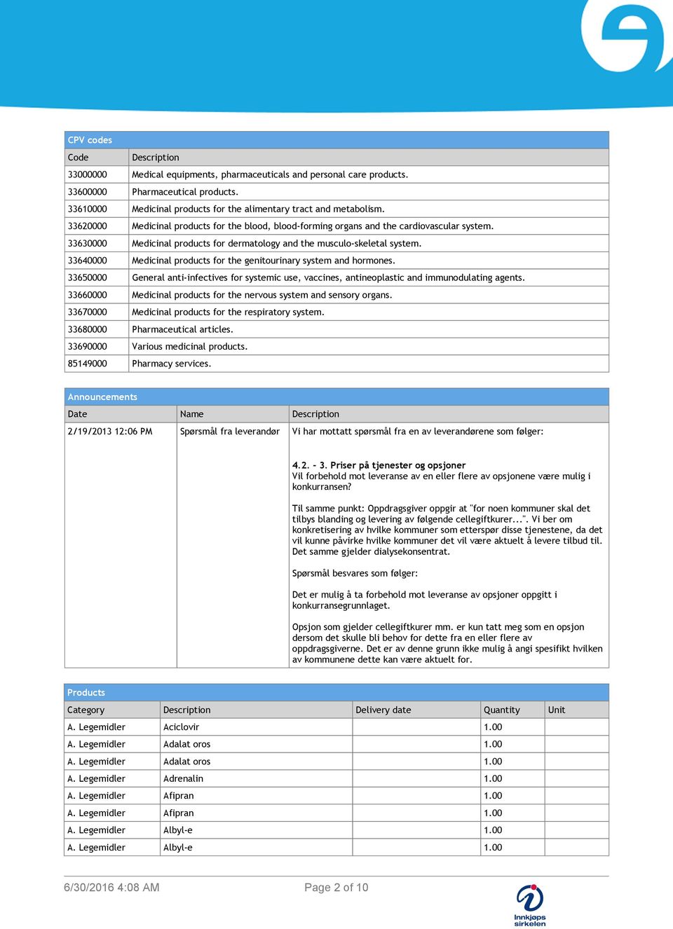 33630000 Medicinal products for dermatology and the musculo-skeletal system. 33640000 Medicinal products for the genitourinary system and hormones.