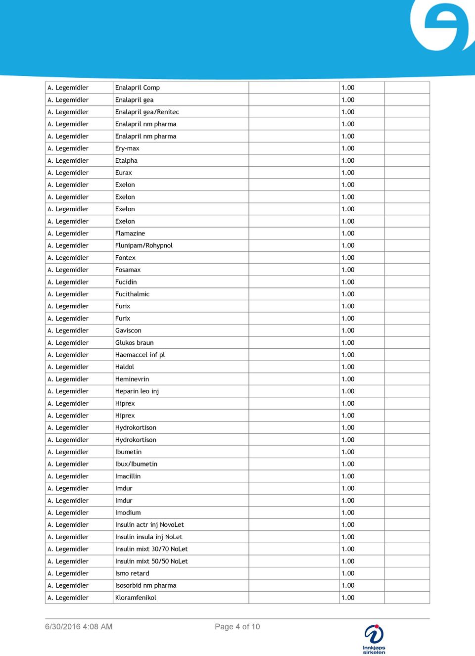 00 A. Legemidler Fontex 1.00 A. Legemidler Fosamax 1.00 A. Legemidler Fucidin 1.00 A. Legemidler Fucithalmic 1.00 A. Legemidler Furix 1.00 A. Legemidler Furix 1.00 A. Legemidler Gaviscon 1.00 A. Legemidler Glukos braun 1.