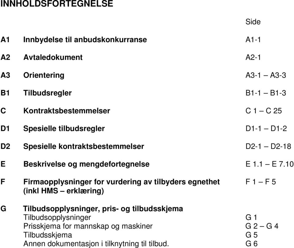 mengdefortegnelse E 1.1 E 7.